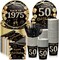 240 Pcs 50th Birthday Party Tableware Sets Include Plates Napkins 9oz Cups Cutlery Anniversary Dinnerware Party Supplies for Men Women Him Her, Serve 30 Guests (Black Gold)